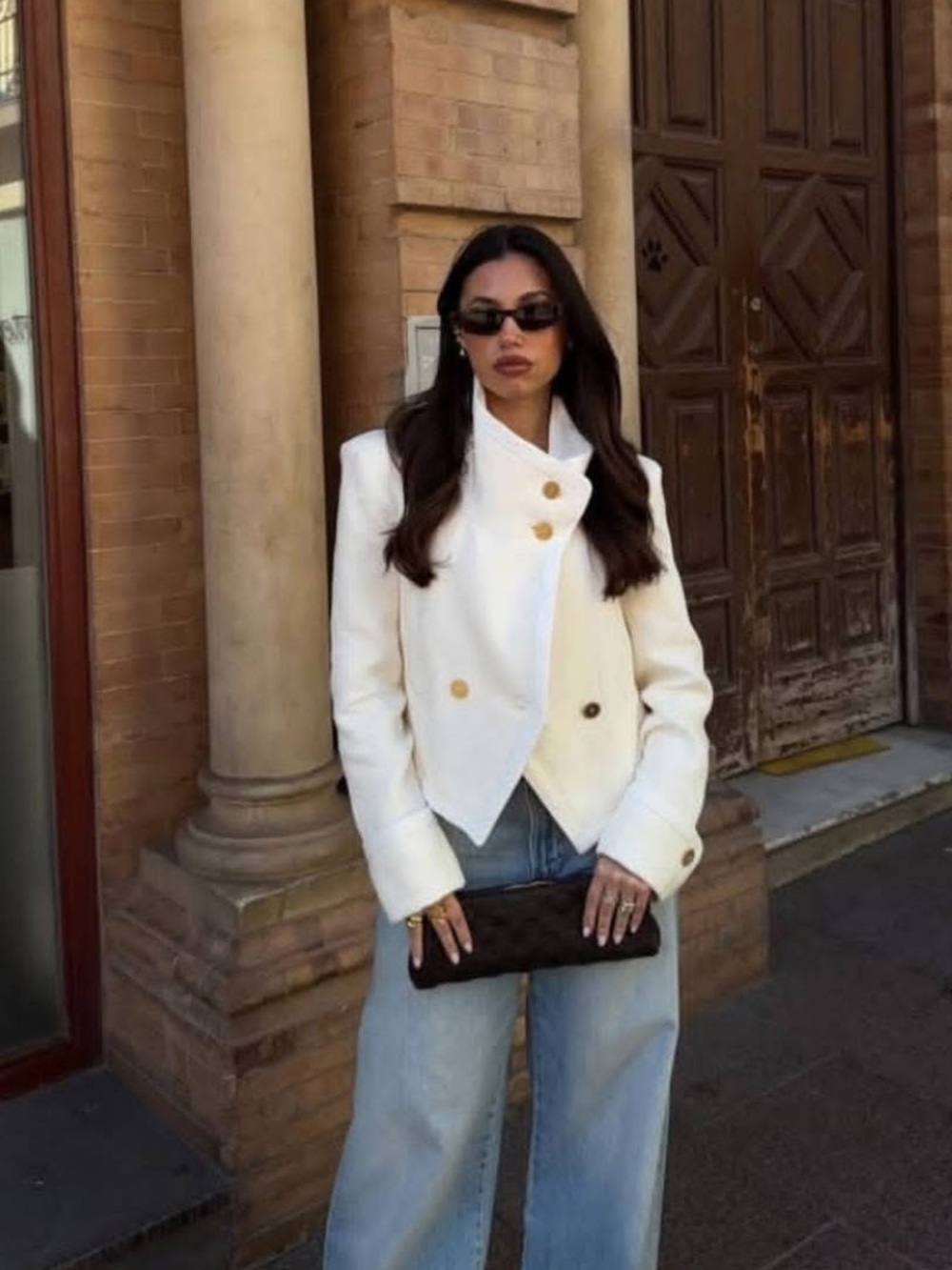 Cream Cropped Bomber Jacket - Picture 5 of 7
